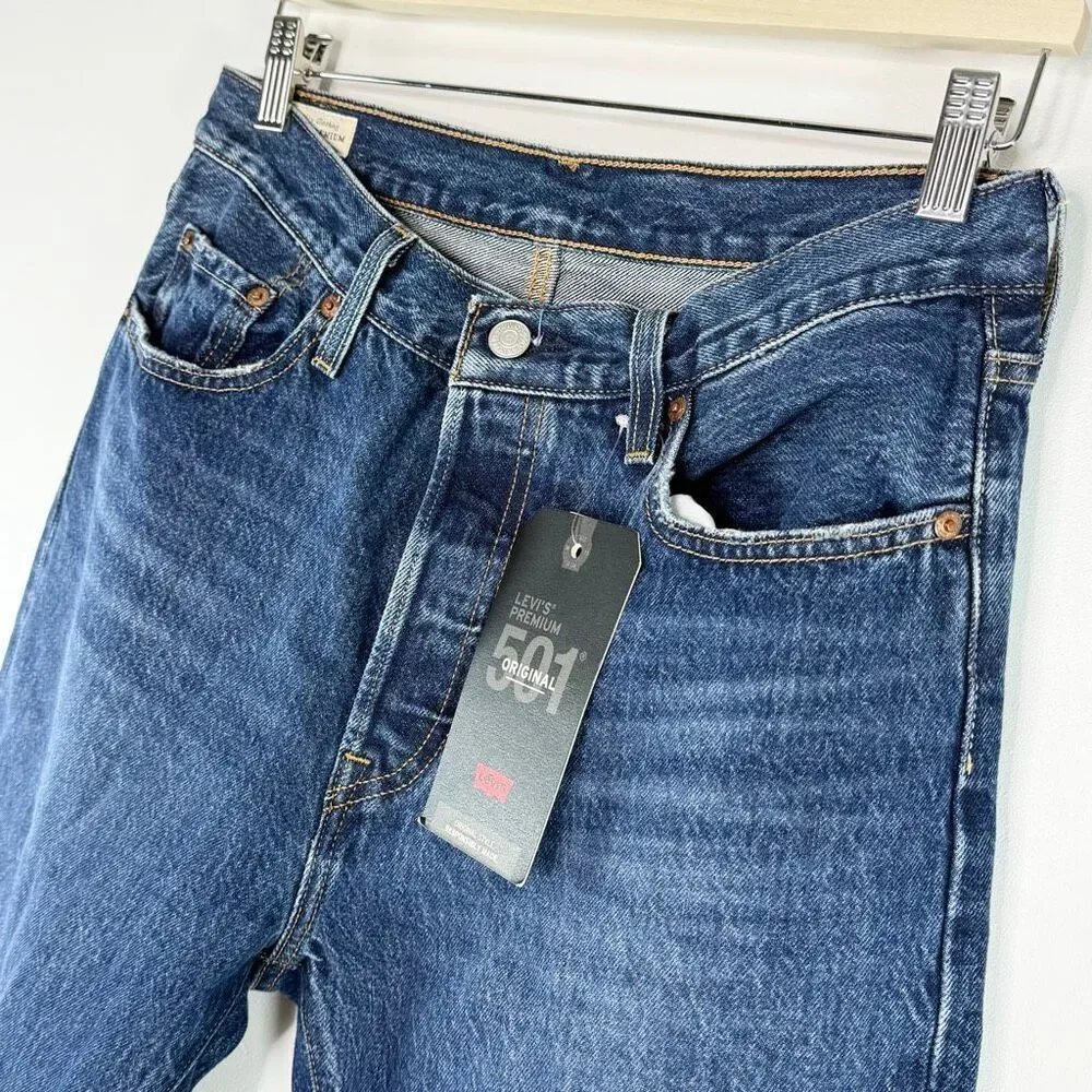 Levi’s Premium Denim 501 Rolled Hem Straight Jeans 29x32 Medium Dark Wash Button